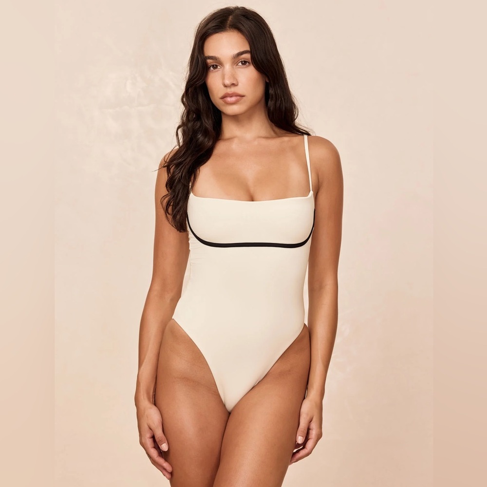 Monday Swimwear Cream and Black One-Piece Swimsuit